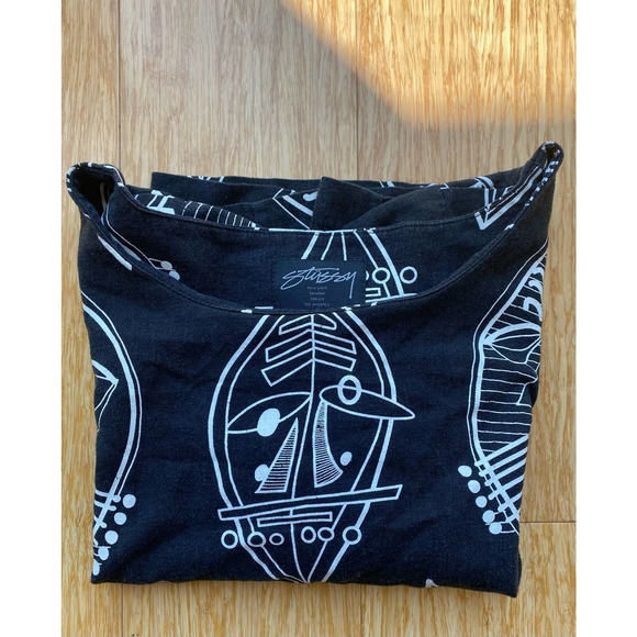 Stussy Women's Black Tribal Crop Top SMALL Linen and Rayon Blend - Picture 6 of 6